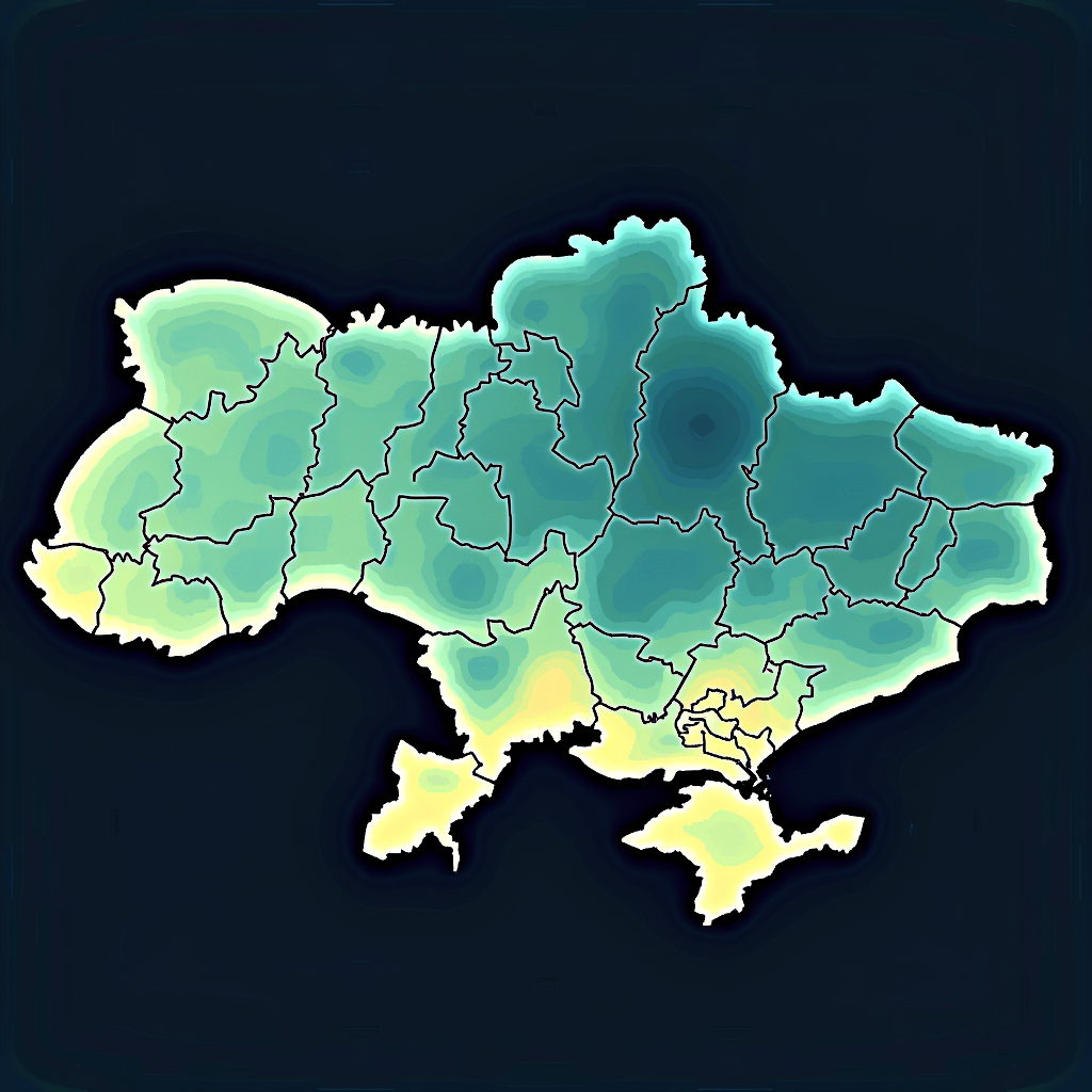 Теплова карта операційних годин обмінних пунктів у п'яти містах України, що показує щільність працюючих пунктів по годинах доби та днях тижня, з градієнтом від темно-синього (мінімальна активність) до яскраво-зеленого (максимальна активність), з виділенням пікових годин 10:00-12:00 та 16:00-18:00